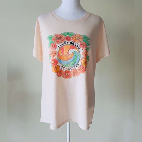 Lucky Brand Tops - LUCKY BRAND Women’s Cold Light Peach Floral Short Sleeve Graphic Tee Size XL